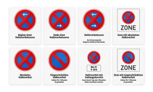 Verkehrsschilder erklären, wann und wo man in Parkverbotszonen halten darf.