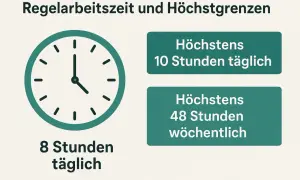 Regelarbeitszeit: 8 Std. täglich, max. 10 Std. täglich, max. 48 Std. wöchentlich. Wann ist Fahrzeit Arbeitszeit?