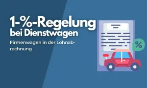 Die 1-%-Regelung bei Dienstwagen: Ein Beispiel für Firmenwagen in der Lohnabrechnung, mit einem roten Auto und einem Prozentzeichen.