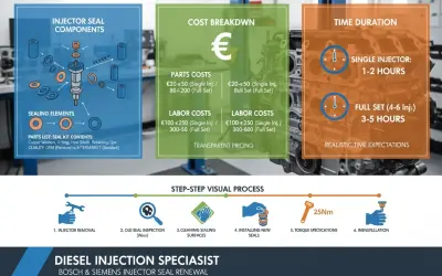 Was ist ein Injektor beim Auto? Das Bild zeigt die Komponenten eines Injektors, Kosten und Zeitaufwand für die Erneuerung der Dichtungen.