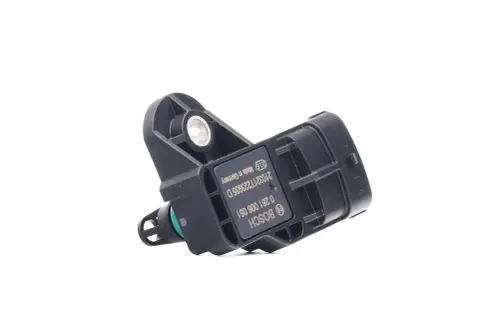 Schwarzer Bosch Ladedrucksensor, wichtig für die Erkennung von Symptomen eines defekten Ladedruckregelventils.