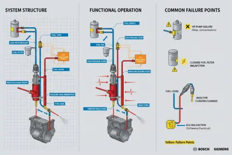Diagramm erklärt die dci bedeutung im Kraftstoffsystem: Aufbau, Funktion und häufige Fehlerquellen wie Pumpenversagen oder verstopfte Filter.