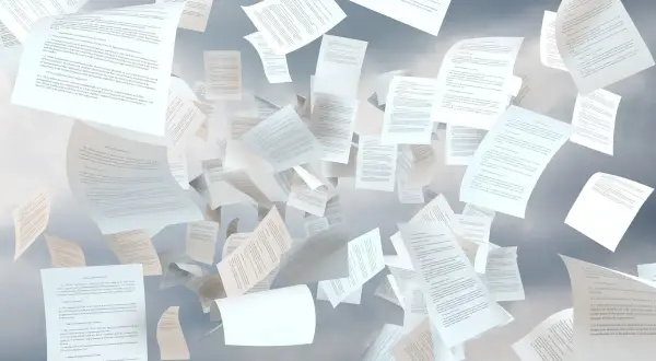 Viele Dokumente fliegen im Himmel. Seit wann gibt es CoC-Papiere? Die Frage bleibt offen, während die Blätter tanzen.