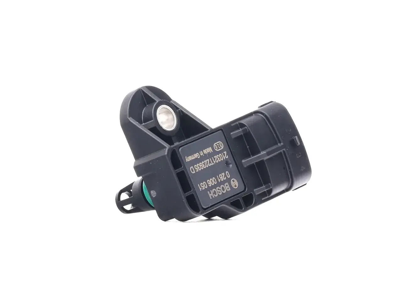 Schwarzer Bosch Ladedrucksensor, wichtig für die Erkennung von Symptomen eines defekten Ladedruckregelventils.