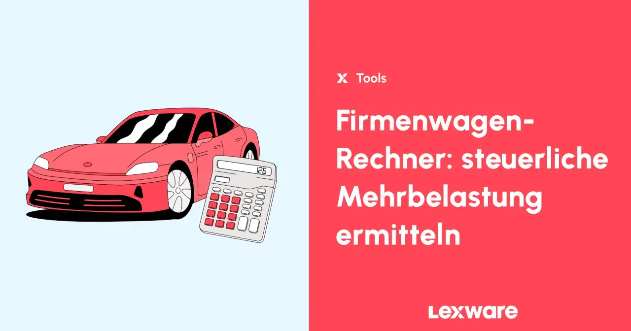 Roter Firmenwagen neben einem Taschenrechner. Mit dem Firmenwagen-Rechner lässt sich der bruttolistenpreis ermitteln und die steuerliche Mehrbelastung berechnen.