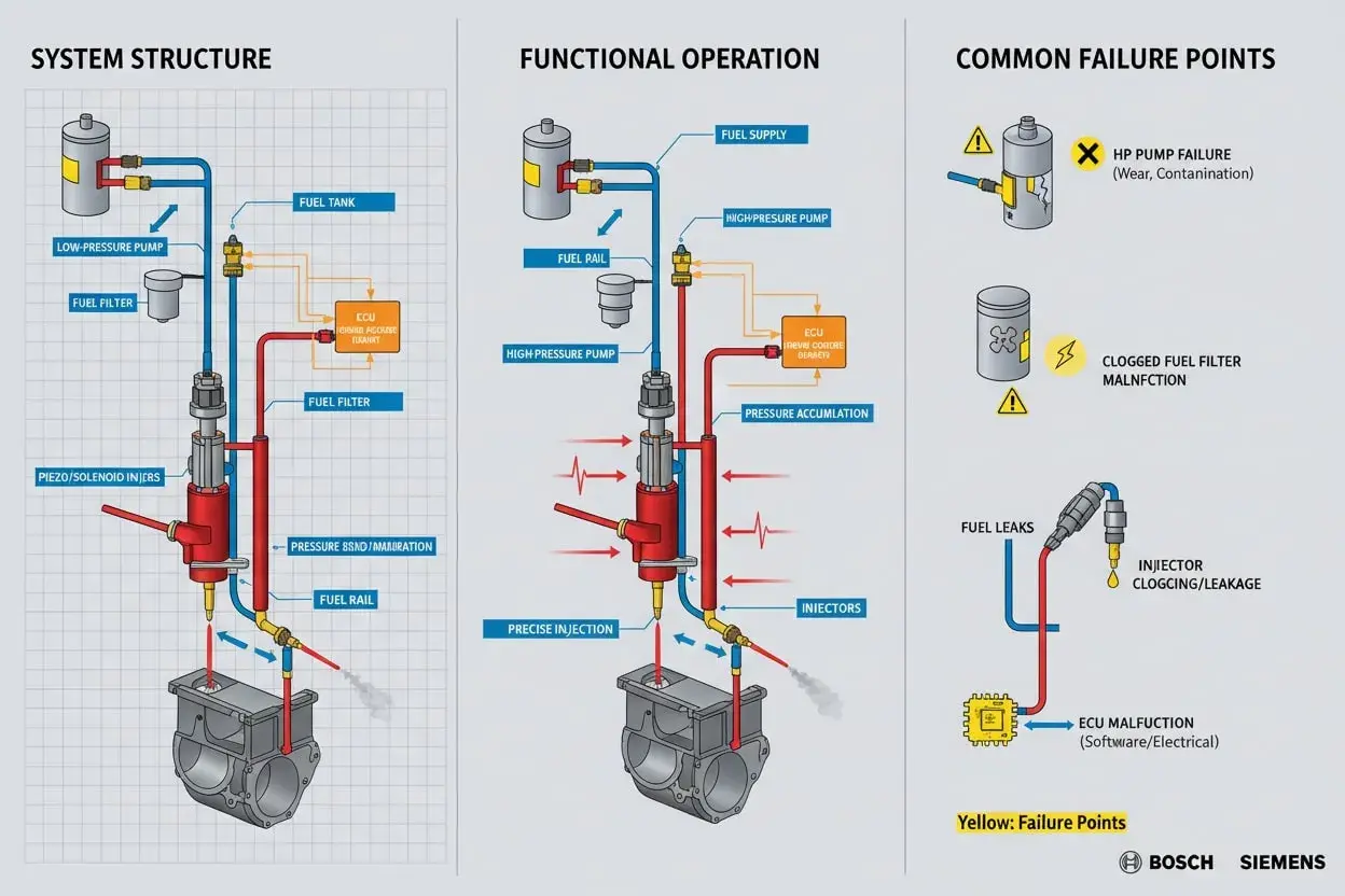 Diagramm erklärt die dci bedeutung im Kraftstoffsystem: Aufbau, Funktion und häufige Fehlerquellen wie Pumpenversagen oder verstopfte Filter.