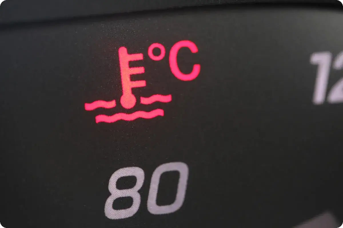 Rote Warnleuchte zeigt an: motortemperatur zu hoch. Der Thermometer-Symbol leuchtet.