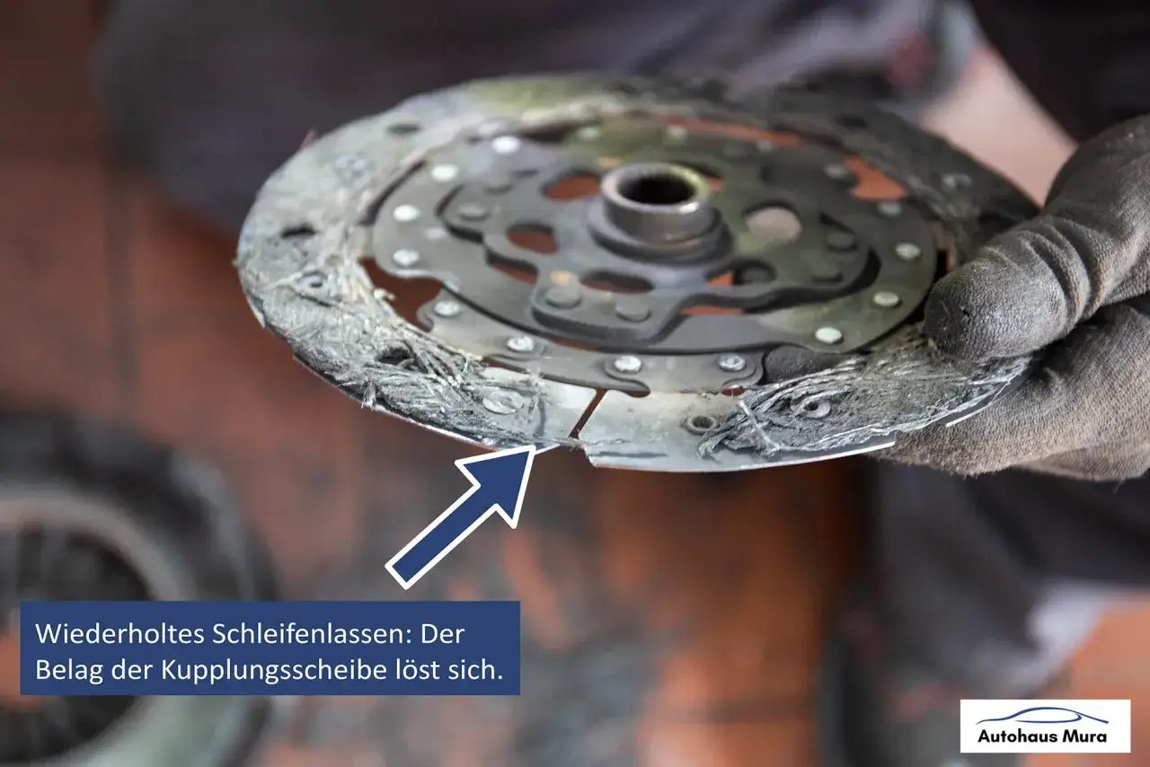 Besch&auml;digte Kupplungsscheibe, die nach Bergfahrt stinkt. Der Belag l&ouml;st sich durch wiederholtes Schleifenlassen.